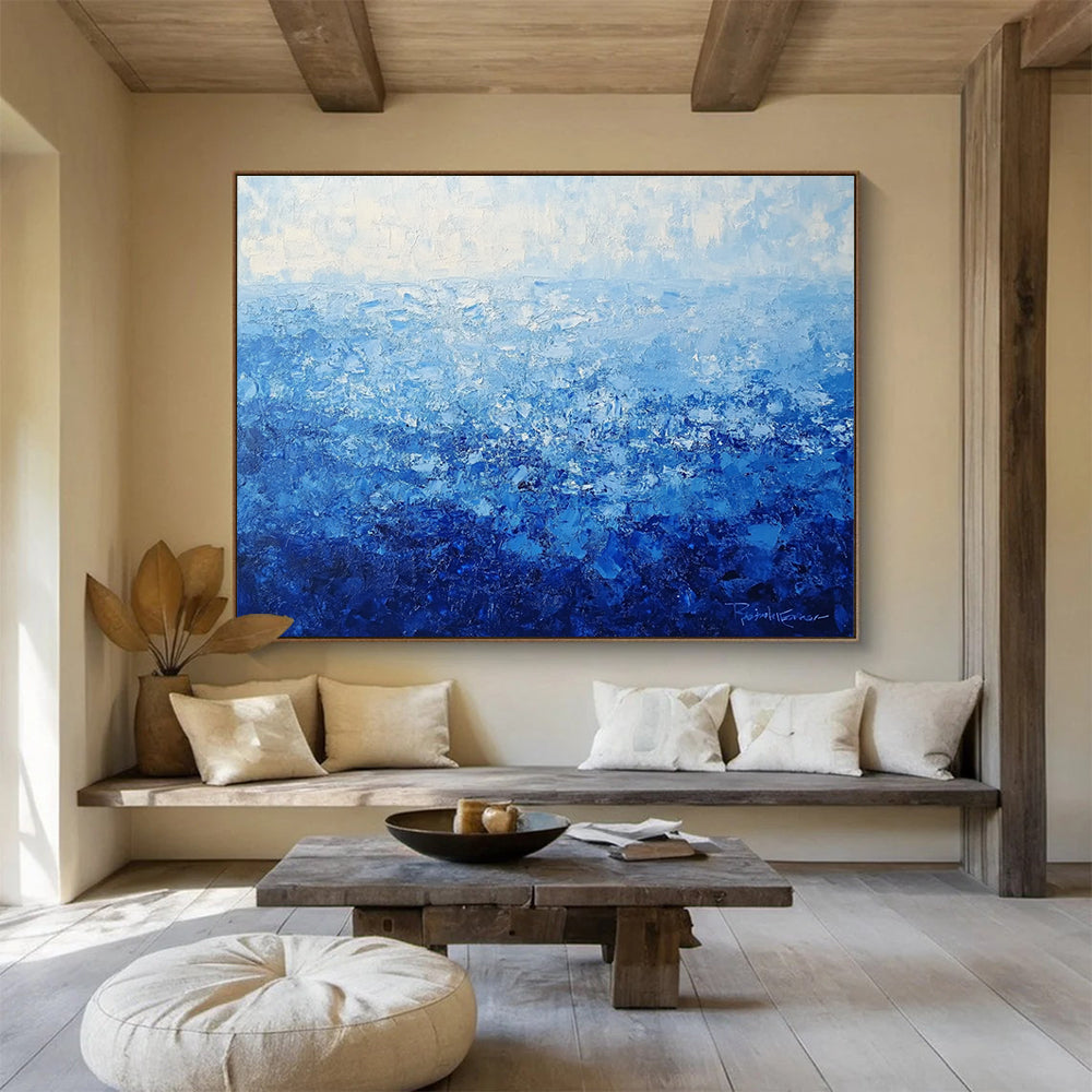 “Blue Gradient Textured Sea” - Blue, Gradient Textures, Sea - Like Painting On Canvas HB0843
