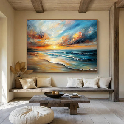 “Dreamy Beach Sunset” - Oranges, Pinks, Yellows, Blues, Beach Scene - Impasto Oil Painting HB1579
