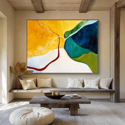 Yellow, Green, Blue with Curved Lines - “Vibrant Pathways” Painting On Canvas HB1448