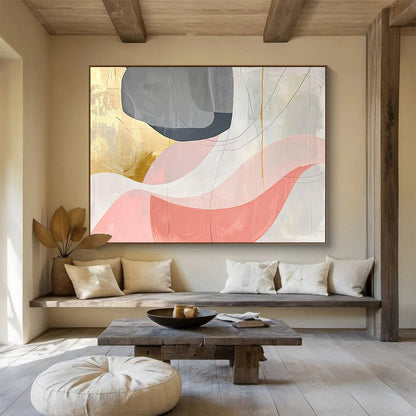 “Elegant Color Swirls” - Gray, Pink, Gold, Abstract Swirl Painting On Canvas HB0714