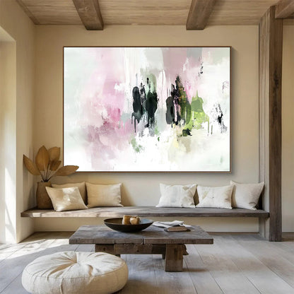 “Pink and Green Abstract Drips” - Pink, Green, Dripping Textures Painting On Canvas HB0868
