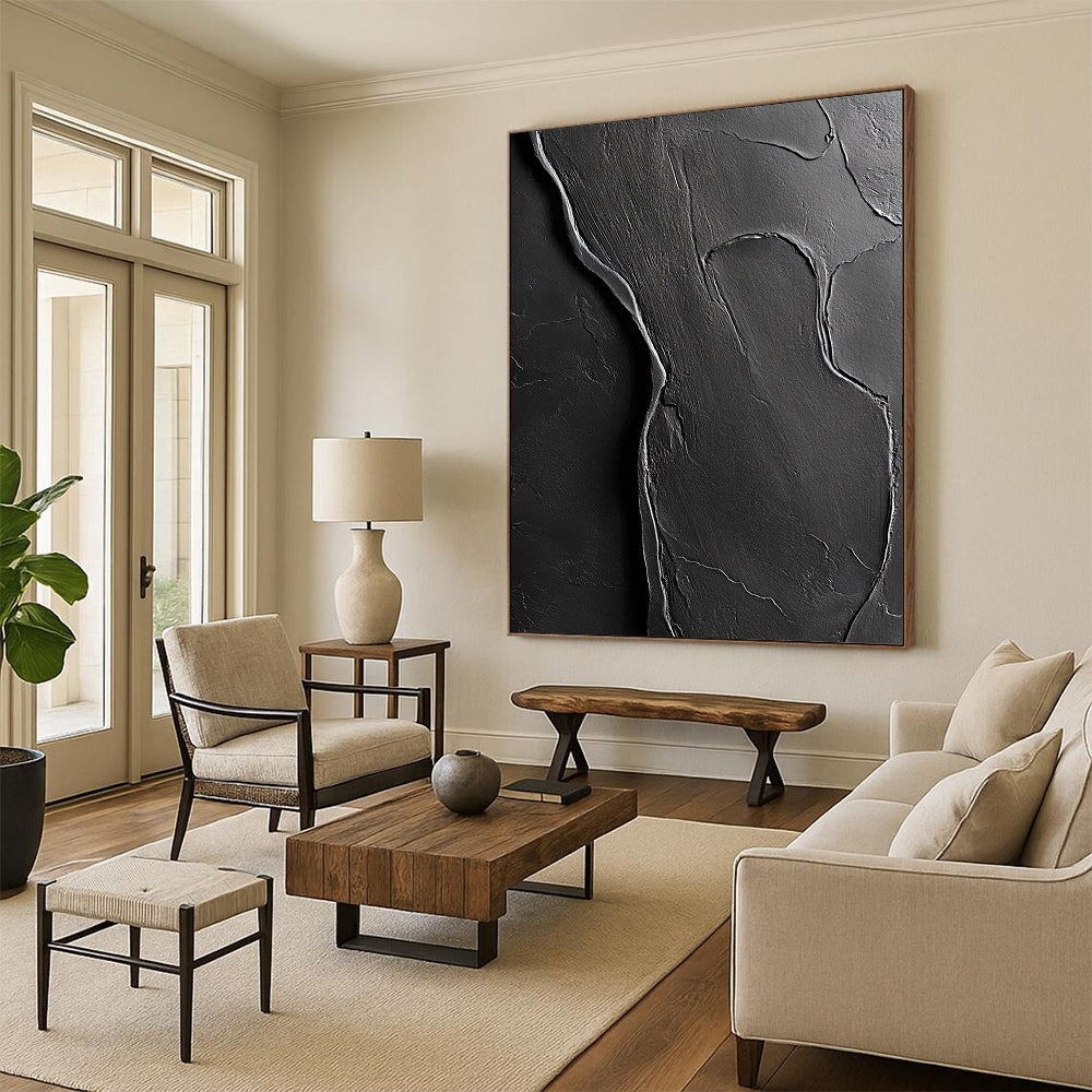 Contemporary abstract artwork featuring textured black paper blending into human body contours rich in detail and depth. DLZ1204