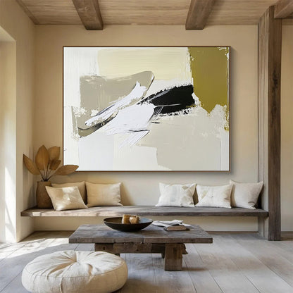 “Bold Neutral Swipes” - Beige, White, Black with Expressive Swipes - Abstract Acrylic Painting HB1341