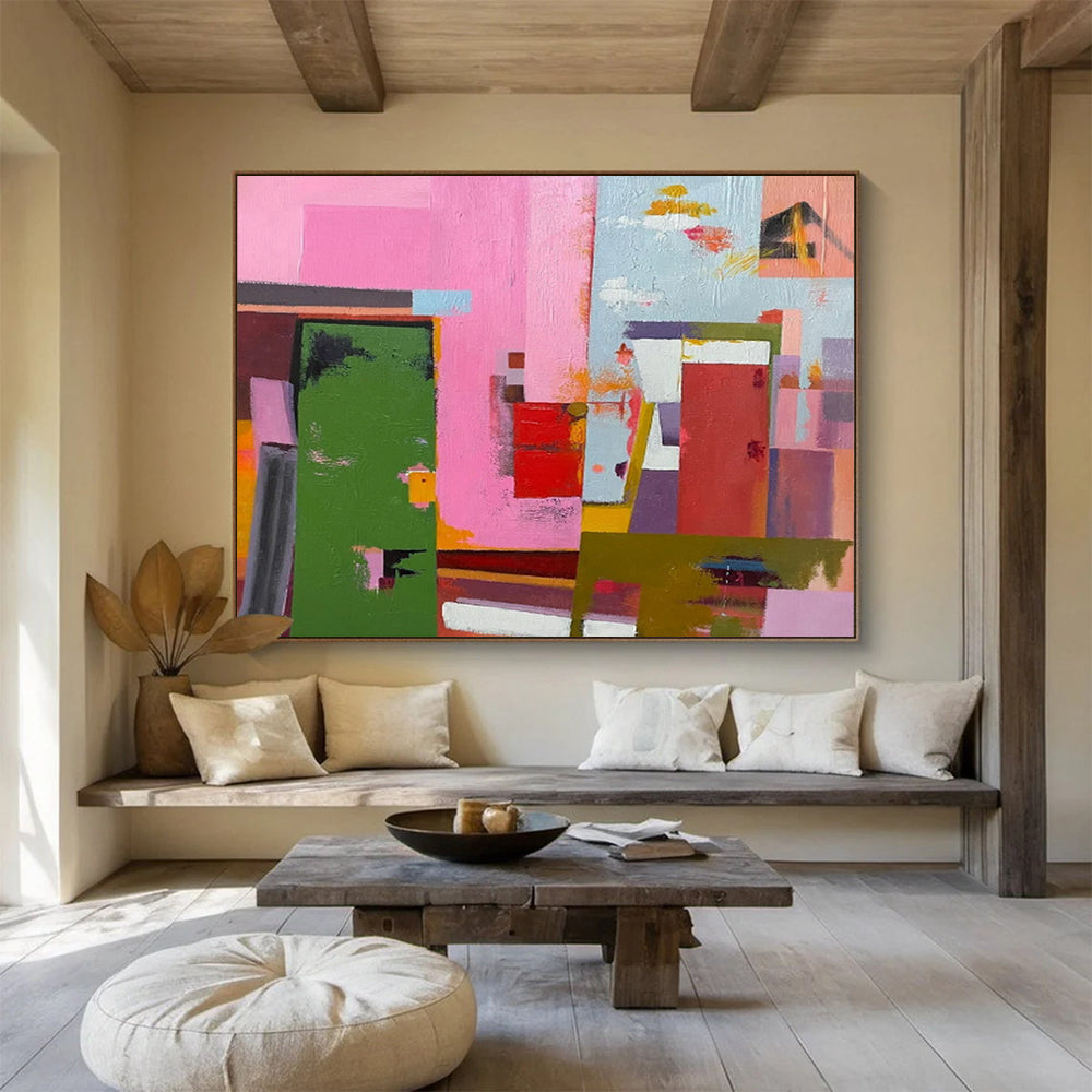 Pink - Green Color Block Abstract - Cheerful Bedroom Accent DLZ013