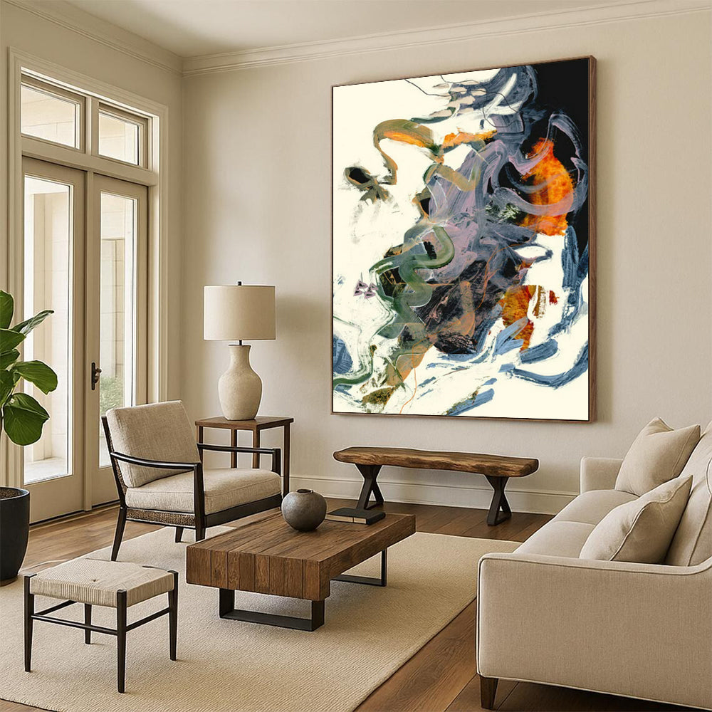 Large-Format-Scale Hand-Painted Abstract Canvases for Bedroom & Hallway LargeART2312