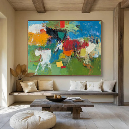 “Vibrant Color Block Chaos” - Green, Blue, Red, Yellow with Bold Blocks - Painting On Canvas HB1368