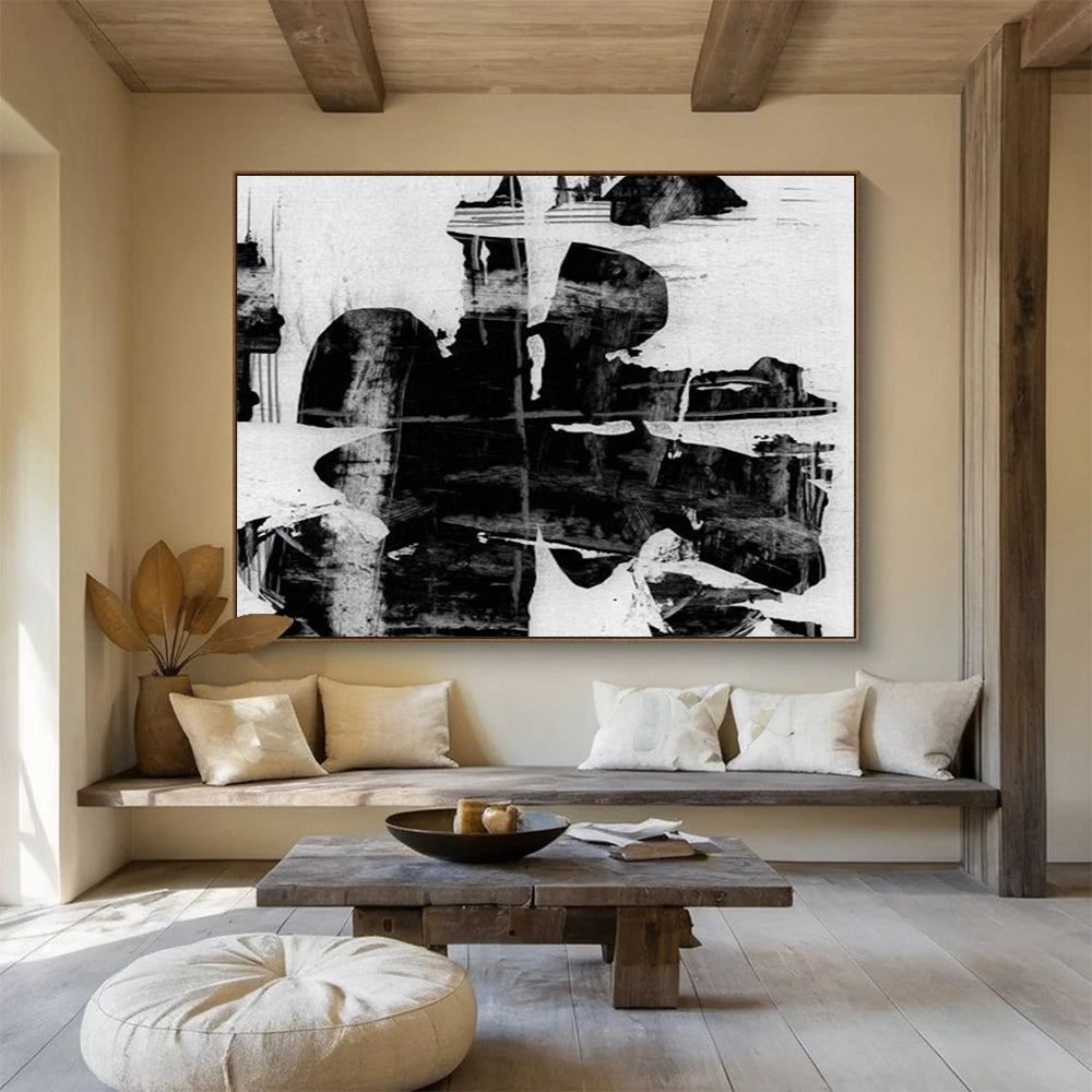 Monochrome Abstract Fusion - Oversized Edgy Living Room Art DLZ134