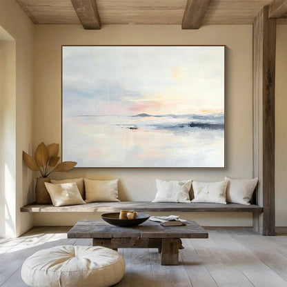 “Pastel Sunset Lake” - Pink, Blue, White, Dreamy Sunset and Reflective Water Painting On Canvas HB0923