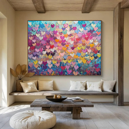 “Colorful Heart Collage” - Multicolor hearts, vibrant background, Textural Abstract Painting On Canvas HB0596
