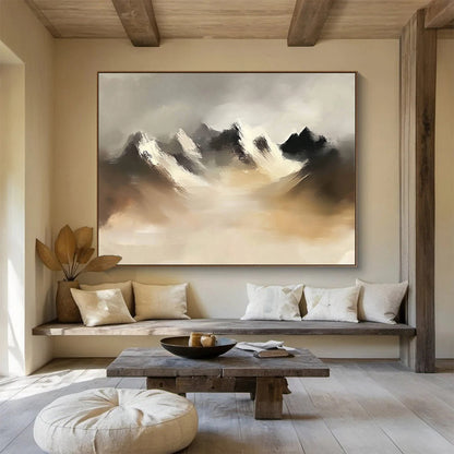 “Misty Mountain Peaks” - Gray, Brown, White - Abstract Misty Mountains - Acrylic Painting HB1315