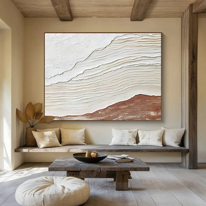“Textured White and Brown Waves” - White, Brown, Textured wavy patterns - Relief Art HB1790