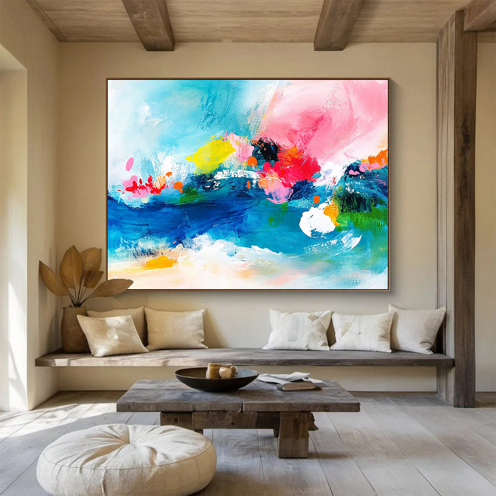 Bright Abstract Expressionist - Energetic Abstract Oil Painting On Canvas HB0479