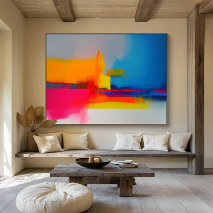 “Colorful Abstract Layers” - Orange, Yellow, Blue, Pink, Purple, White, Layered Brushstrokes - Painting On Canvas HB1438