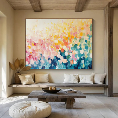 “Blossom - Dot Paradise” - Pastel circles, vibrant hues, Pointillist - Inspired Painting On Canvas HB0572