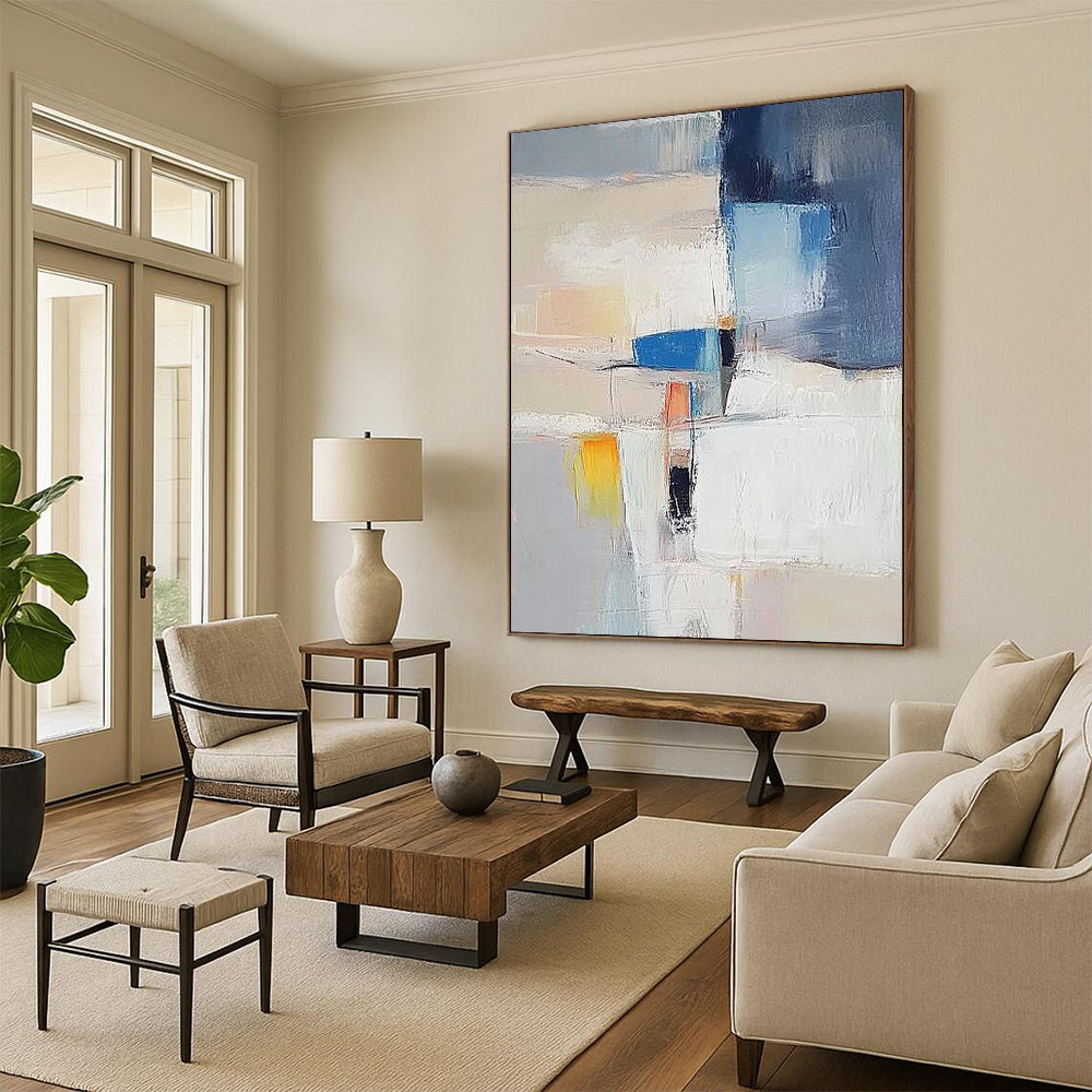 Contemporary hand-painted abstract artwork showcasing vibrant colors and dynamic shapes for a striking visual experience in any modern space. DLZ1761