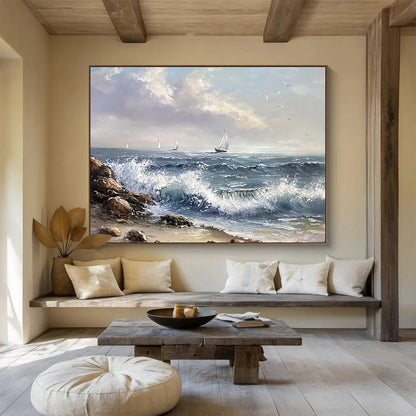 “Sailing Serenity” - Blues, Whites, Greys, Sailboats at Sea - Realist Oil Painting HB1605