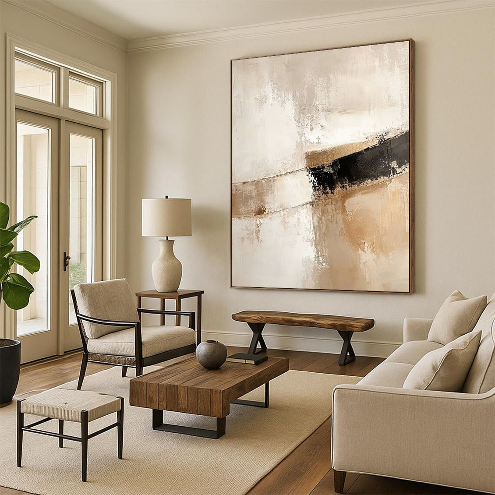 Contemporary abstract art features a soft lampshade with gentle brushstrokes in white and beige, creating an elegant and warm atmosphere. DLZ1220