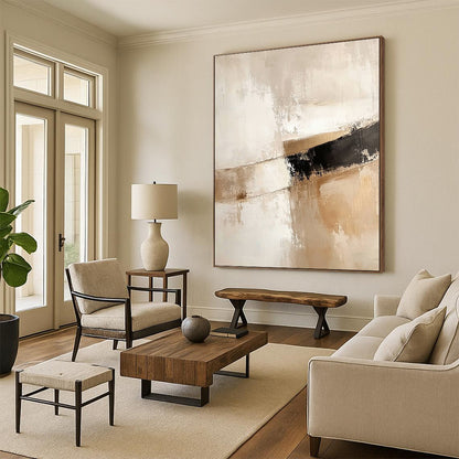 Contemporary abstract art features a soft lampshade with gentle brushstrokes in white and beige, creating an elegant and warm atmosphere. DLZ1220