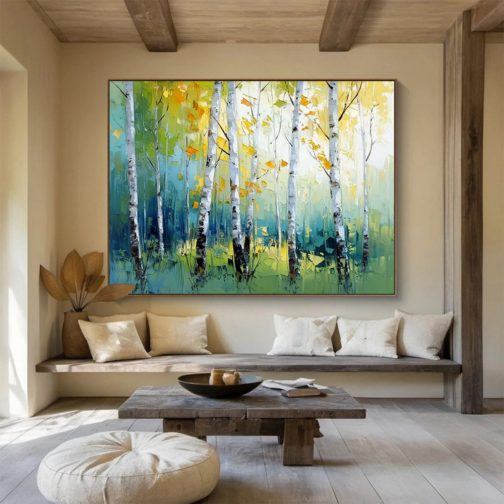 Birch Trees in Autumn Colors - Abstract Landscape Painting On Canvas HB0451