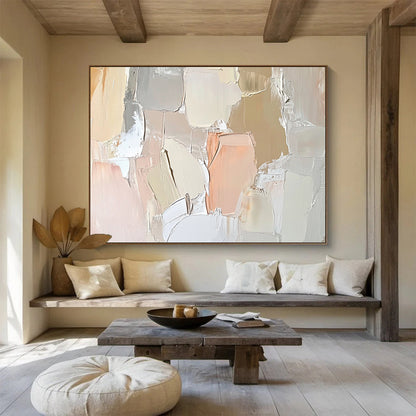 “Pastel Abstract Texture” - Beige, Pink, White, Soft Textured Painting On Canvas HB1013