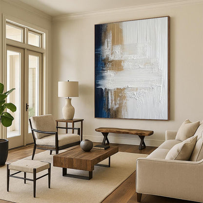 Contemporary hand-painted abstract art featuring vibrant colors and dynamic shapes perfect for enhancing modern living spaces. DLZ1772