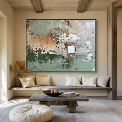 “Weathered Green - Brown Abstract” - Distressed Abstract Painting HB0529