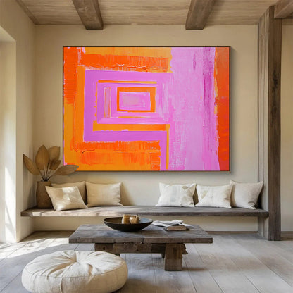 “Geometric Color Layers” - Orange, Pink, Purple, Stacked Rectangular Shapes - Acrylic Painting HB1659
