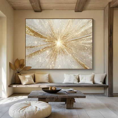 “Glistening Gold Starburst” - Gold, Sparkling, Starburst Pattern Painting On Canvas HB0770