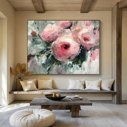 Pink Flowers with Impasto Texture - Expressive Floral Painting On Canvas HB0435