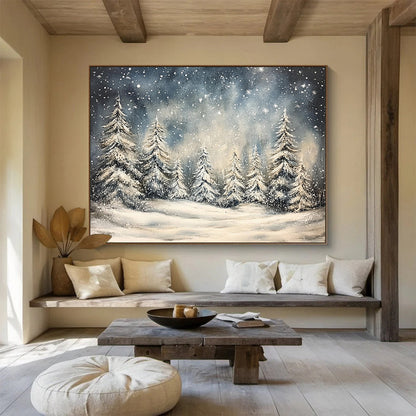 “Snowy Forest Night” - Blue, White, Snowy Trees, Landscape Painting On Canvas HB0777