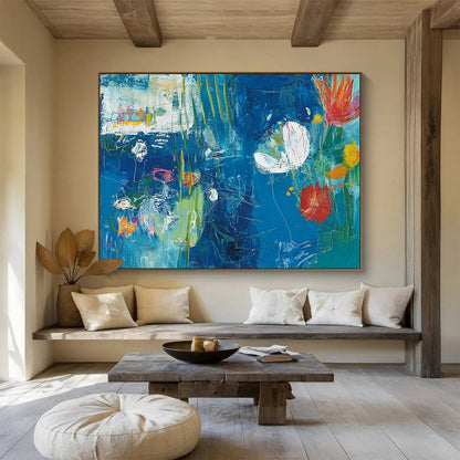 “Blue Floral Abstract” - Blue, Colorful Flowers, Abstract Garden HB1128