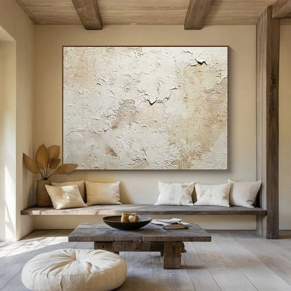 “Crackled Beige - White Texture” - Textural Abstract Painting HB0531
