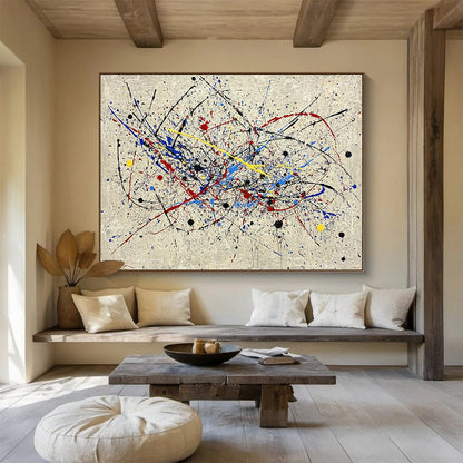 “Colorful Splatter Painting” - Multicolor splatters, gray background, Abstract Expressionist Painting HB0633