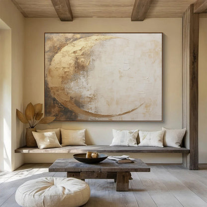 Gold & Beige Moon Abstract - Serene Bedroom Accent DLZ081