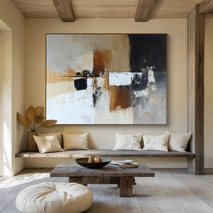“Earthy Tones Abstraction” - Brown, Beige, Black, Textured Shapes - Abstract Oil Painting HB1526