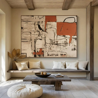 Red - Gray Interweaving Abstract Painting - Personal Symbol for Industrial - Style Living Room DLZ099