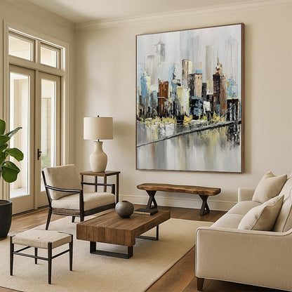 Large - Scale Hand - Painted Textured Custom Abstract Painting, for Dining Room and Hotel DKH1451