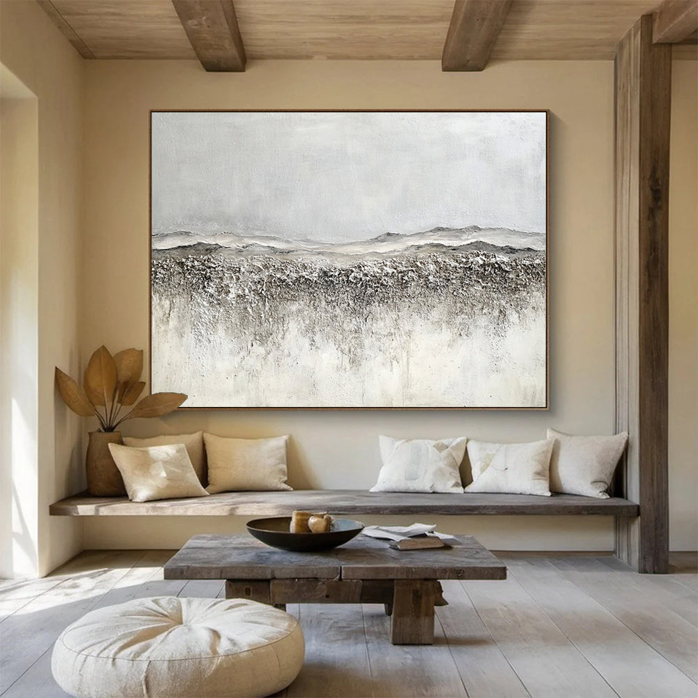 “Textured Gray Landscape” - Gray, white, brown, Textural Landscape Painting HB0645