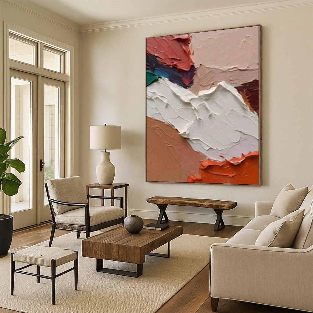 Custom Hand-Painted Abstract Paintings: Big Sizes & Textured Details for Living Room & Hallway DTP263