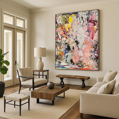 Silken Tapestry: Mega - Sized Hand - Painted Textured Custom Abstract Gem for Dining Room and Hallway DTP097