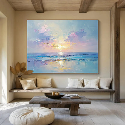 “Pastel Sunset Horizon” - Soft Pinks, Purples, Oranges, Abstract Seascape Sunset - Impasto Oil Painting HB1758