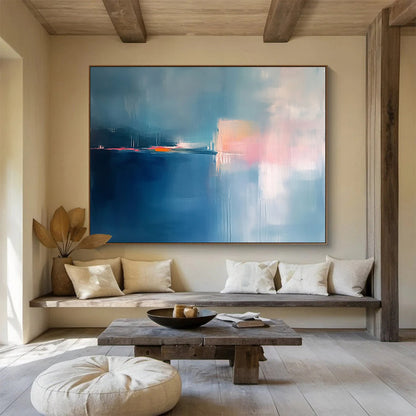 “Soft Blue Abstract Dusk” - Blue, Pink, Orange, Abstract Twilight - Minimalist Oil Painting HB1503