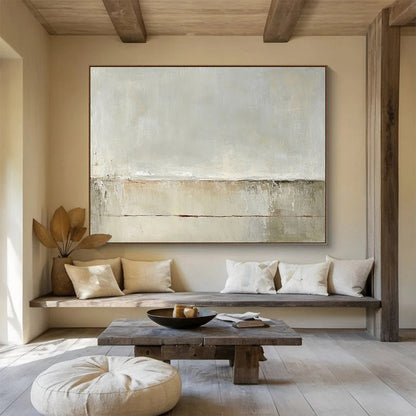 Light Gray and Beige Minimalist - “Serene Horizon” Painting On Canvas HB1449