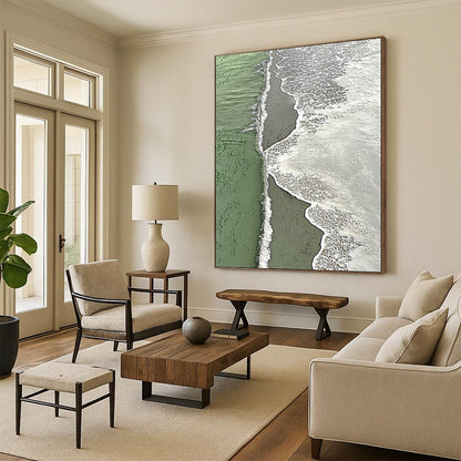 Contemporary large abstract painting depicting coastal harmony with vibrant waves and intricate patterns reflecting nature's serene beauty. DLZ1436