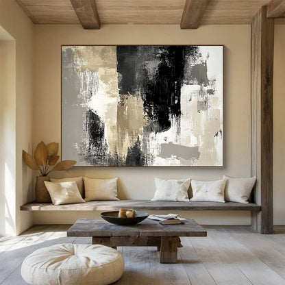 “Neutral Abstract Textures” - Beige, Gray, Black, White, Layered Textured Abstract Painting On Canvas HB0962