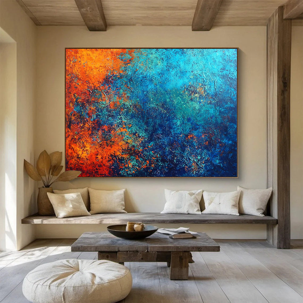 “Earthy Blue - Orange Blend” - Blue, Orange, Textured Abstract Painting On Canvas HB0737