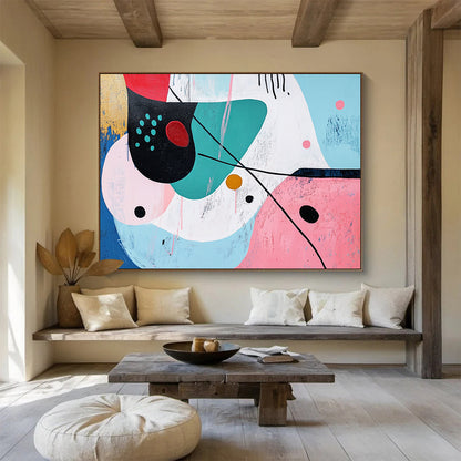 Colorful Abstract Shapes on Light Blue - Playful Abstract Painting On Canvas HB0496