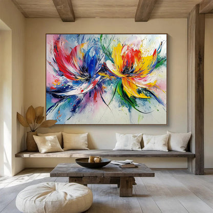 “Colorful Floral Burst” - Red, Blue, Yellow, Abstract Flowers - Fauvist Acrylic Painting HB1512