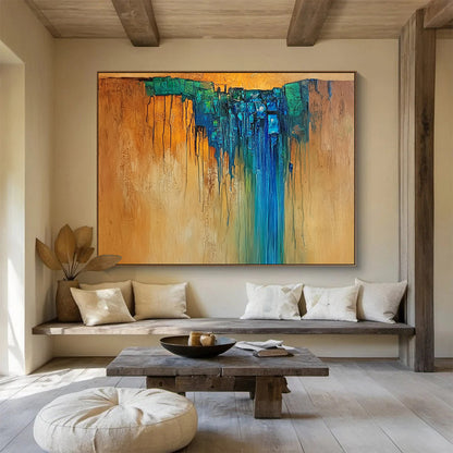 Brown and Blue Abstract Waterfall - “Cascading Colors” Painting On Canvas HB1465