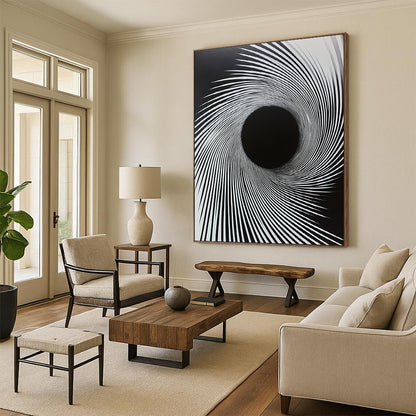 Black & White Radial Lines - “Hypnotic Tunnel Vision” Painting On Canvas HB183